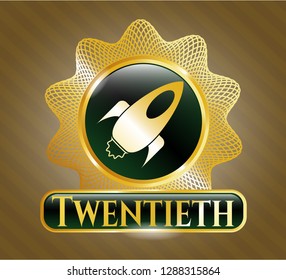  Golden emblem with rocket icon and Twentieth text inside