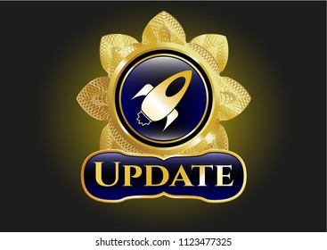 Golden emblem with rocket icon and Update text inside
