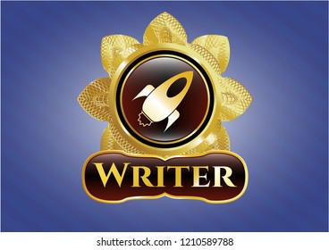  Golden emblem with rocket icon and Writer text inside
