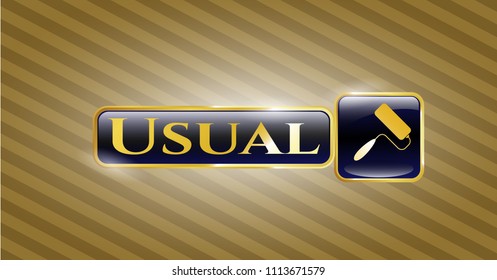   Golden emblem with roller brush icon and Usual text inside