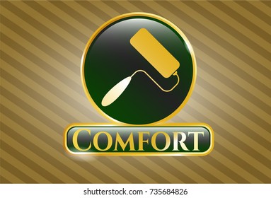  Golden emblem with roller brush icon and Comfort text inside