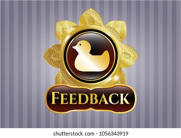  Golden emblem with rubber duck icon and Feedback text inside