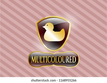  Golden emblem with rubber duck icon and Multicoloured text inside