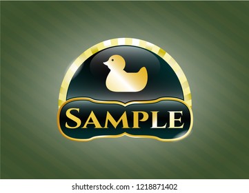  Golden emblem with rubber duck icon and Sample text inside