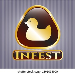  Golden emblem with rubber duck icon and Infest text inside
