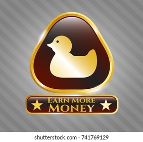  Golden emblem with rubber duck icon and Earn More Money text inside