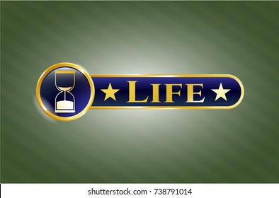  Golden emblem with sand clock icon and Life text inside