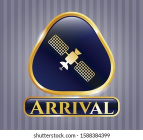  Golden emblem with satelite icon and Arrival text inside