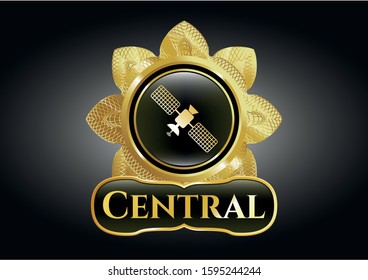  Golden emblem with satelite icon and Central text inside