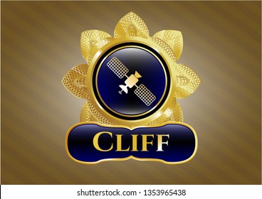  Golden emblem with satelite icon and Cliff text inside
