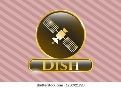  Golden emblem with satelite icon and Dish text inside