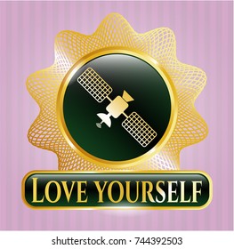  Golden emblem with satelite icon and Love Yourself text inside