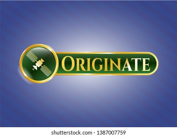  Golden emblem with satelite icon and Originate text inside