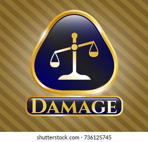  Golden emblem with scale icon and Damage text inside
