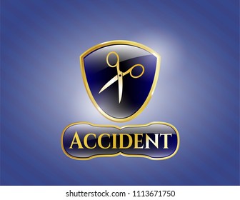  Golden emblem with scissors icon and Accident text inside