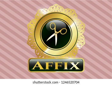  Golden emblem with scissors icon and Affix text inside