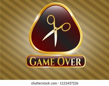  Golden emblem with scissors icon and Game Over text inside