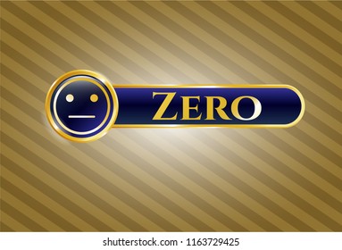  Golden emblem with serious face icon and Zero text inside