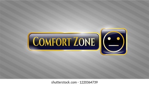  Golden emblem with serious face icon and Comfort Zone text inside