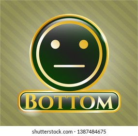  Golden emblem with serious face icon and Bottom text inside