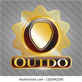  Golden emblem with shield icon and Outdo text inside