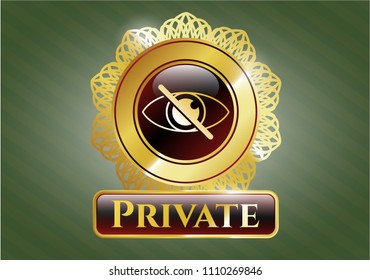   Golden emblem Shiny emblem with blind icon and Private text inside with blind icon and Private text inside