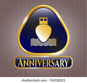  Golden emblem with ship icon and Anniversary text inside