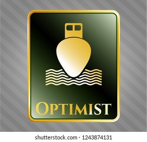  Golden emblem with ship icon and Optimist text inside