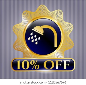  Golden emblem with shower icon and 10% Off text inside