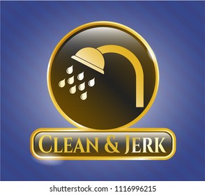  Golden emblem with shower icon and Clean & Jerk text inside