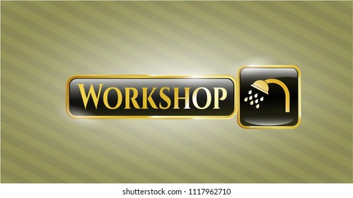  Golden emblem with shower icon and Workshop text inside