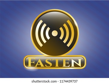  Golden emblem with signal icon and Fasten text inside
