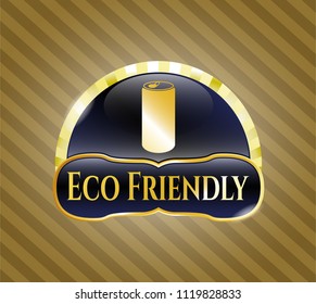  Golden emblem with soda can icon and Eco Friendly text inside