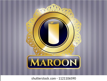  Golden emblem with soda can icon and Maroon text inside