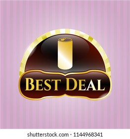  Golden emblem with soda can icon and Best Deal text inside