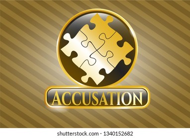  Golden emblem with solution icon and Accusation text inside