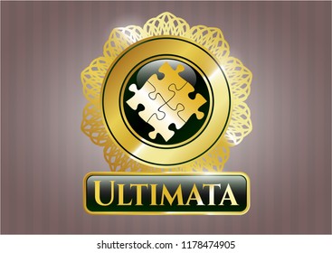  Golden emblem with solution icon and Ultimata text inside