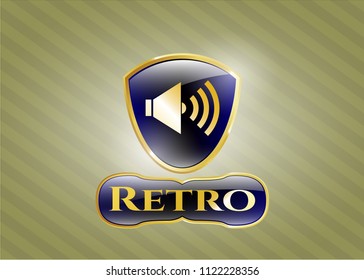  Golden emblem with sound icon and Retro text inside
