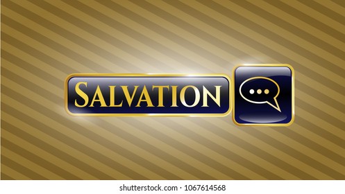  Golden emblem with speech bubble icon and Salvation text inside