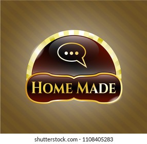  Golden emblem with speech bubble icon and Home Made text inside
