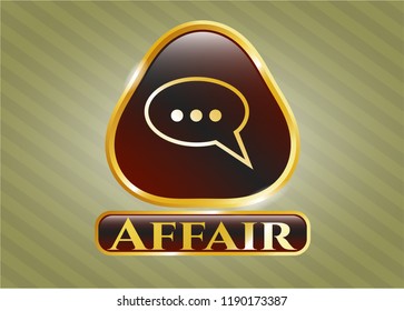  Golden emblem with speech bubble icon and Affair text inside