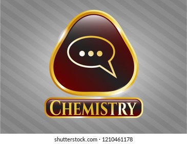  Golden emblem with speech bubble icon and Chemistry text inside