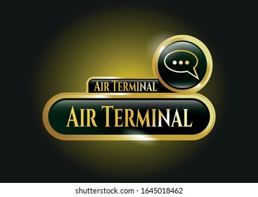  Emblema dorado con icono de burbuja de habla y texto de Terminal de aire dentro