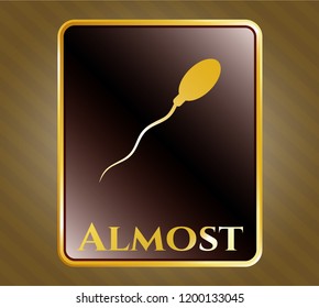  Golden emblem with sperm icon and Almost text inside