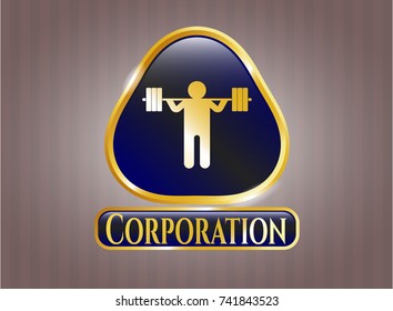  Golden emblem with squat icon and Corporation text inside