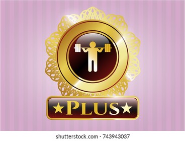  Golden emblem with squat icon and Plus text inside