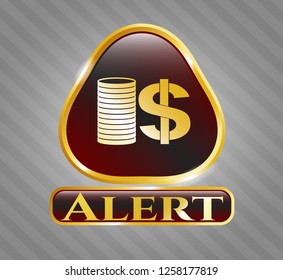  Golden emblem with stack of coins icon and Alert text inside