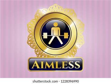  Golden emblem with sumo deadlift icon and Aimless text inside