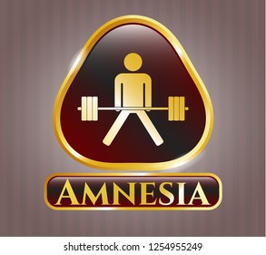  Golden emblem with sumo deadlift icon and Amnesia text inside