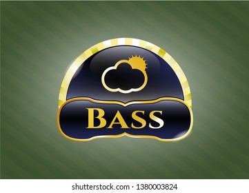  Golden emblem with sun behind cloud icon and Bass  text inside
